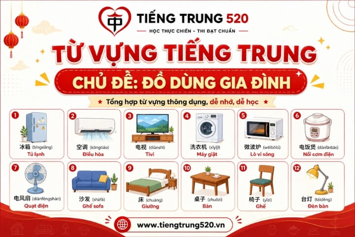 Từ vựng tiếng Trung chủ đề đồ dùng gia đình đầy đủ nhất 1 tu vung tieng trung chu de do dung gia dinh